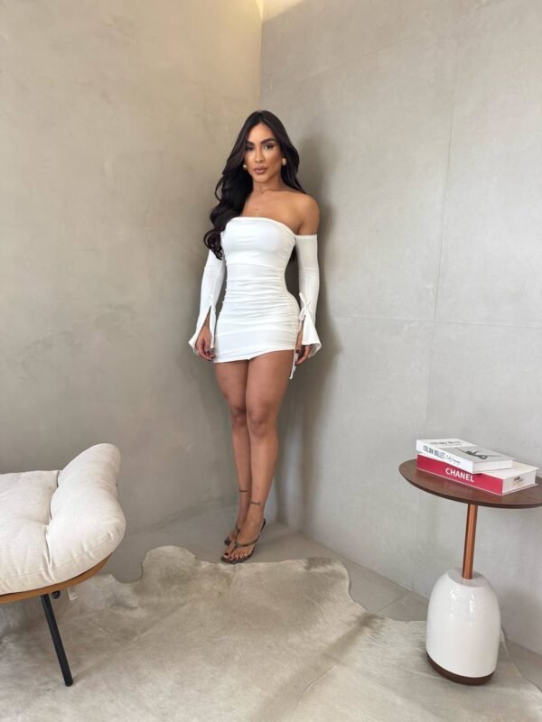 Vestido Suplex Manga Flare Off/Branco - Imagem 4