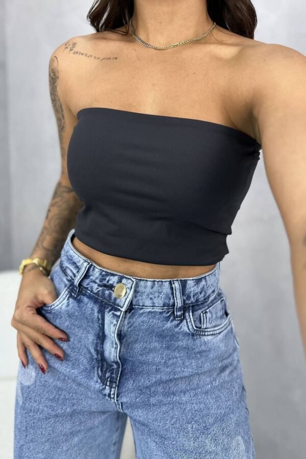 Cropped Tube Faixa Preto Poliamida - Imagem 5