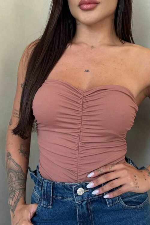 Body Tomara Que Caia Poliamida Angel Marrom