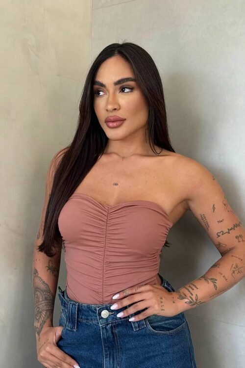 Body Tomara Que Caia Poliamida Angel Marrom