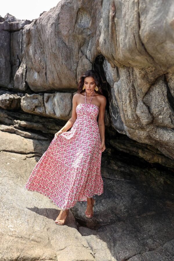 Vestido Longo Estampado Floral Viscolinho Rosa - Imagem 3
