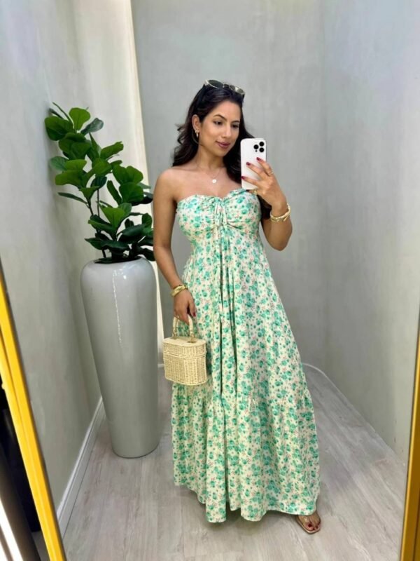 Vestido Longo Estampado Floral Viscolinho Verde