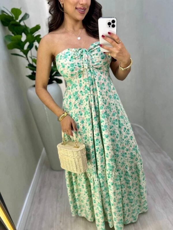 Vestido Longo Estampado Floral Viscolinho Verde - Imagem 3