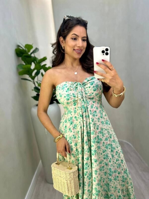 Vestido Longo Estampado Floral Viscolinho Verde - Imagem 4