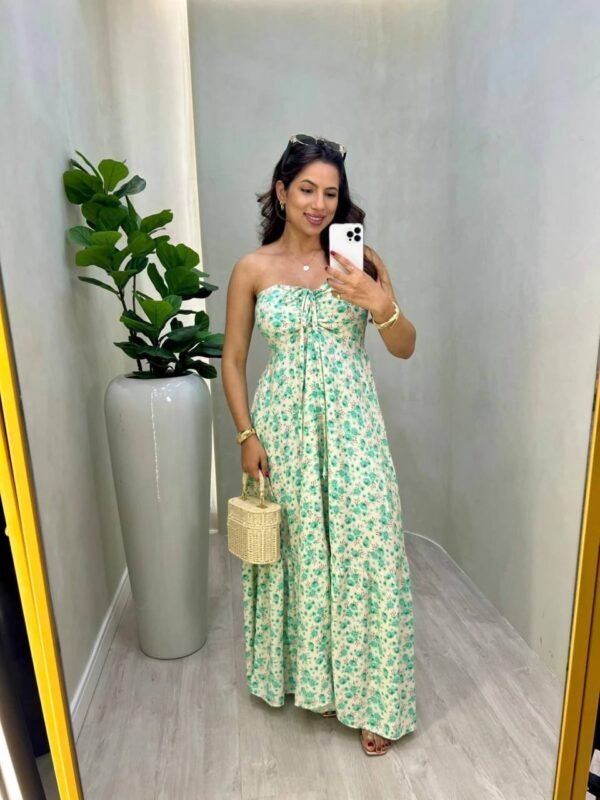 Vestido Longo Estampado Floral Viscolinho Verde - Imagem 5