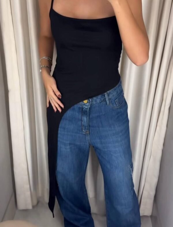 Blusa Ribana Canelada Alcinha Alongada Preta - Imagem 4