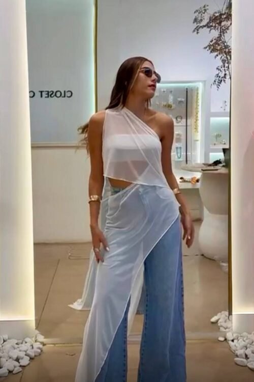 Blusa Túnica Alongada De Tule Branca