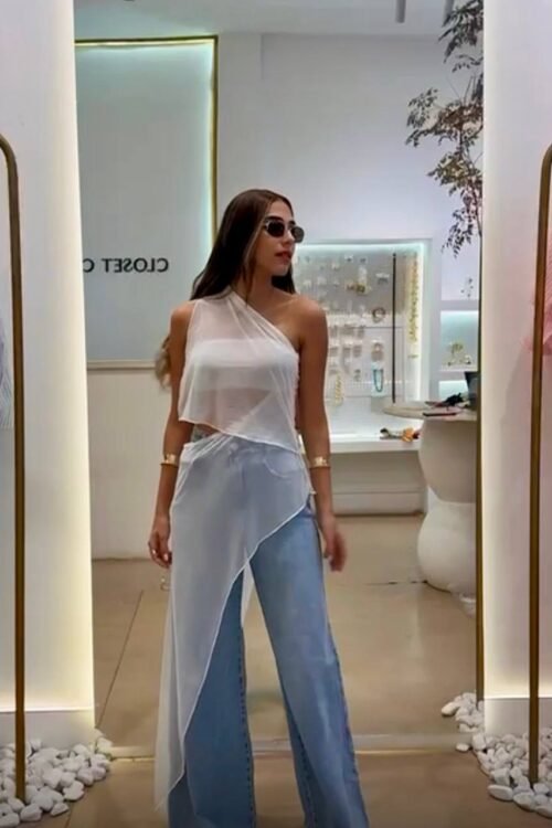 Blusa Túnica Alongada De Tule Branca