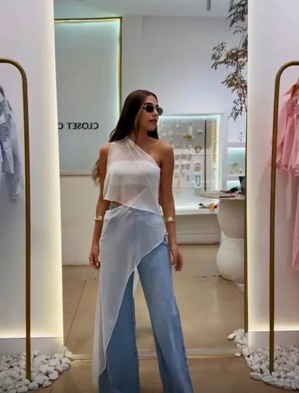 Blusa Túnica Alongada De Tule Branca - Imagem 2