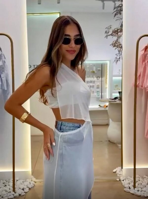 Blusa Túnica Alongada De Tule Branca - Imagem 3