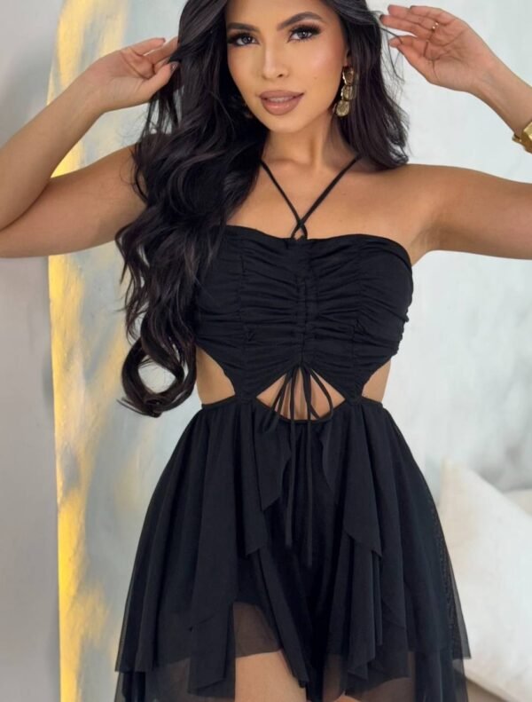 Vestido/macaquinho Aurora Tule Preto