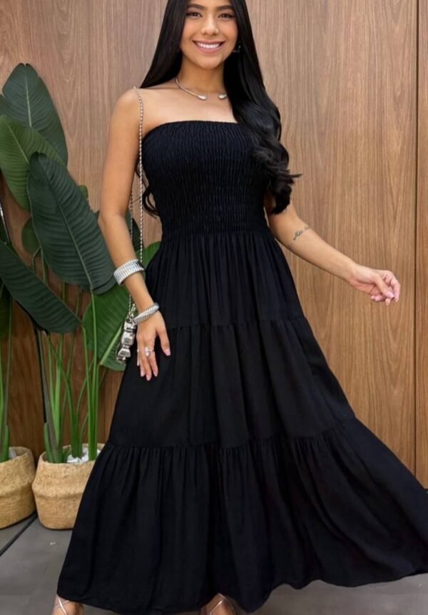 Vestido Longo De Lastex Liso Marrom - Imagem 2