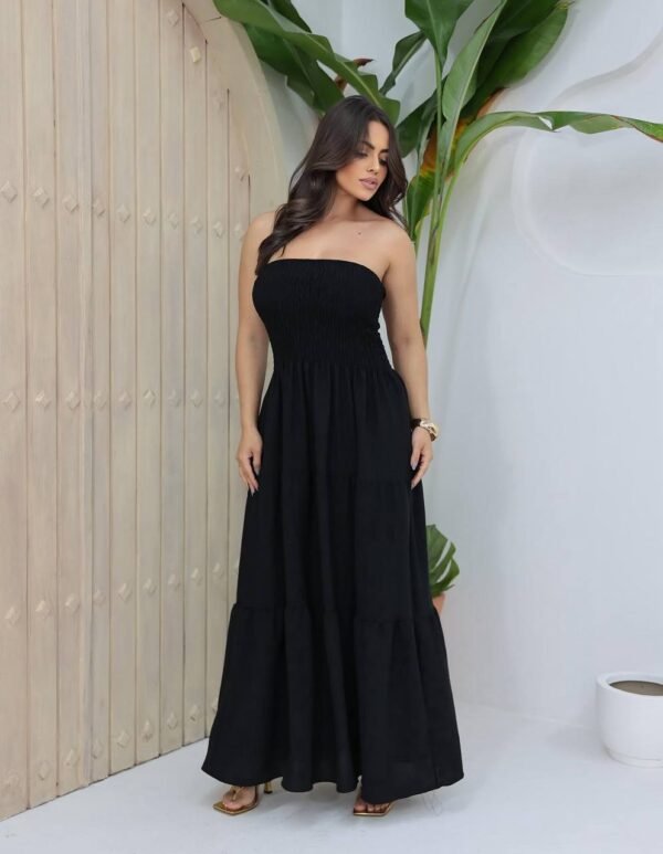 Vestido Longo De Lastex Liso Marrom - Imagem 6