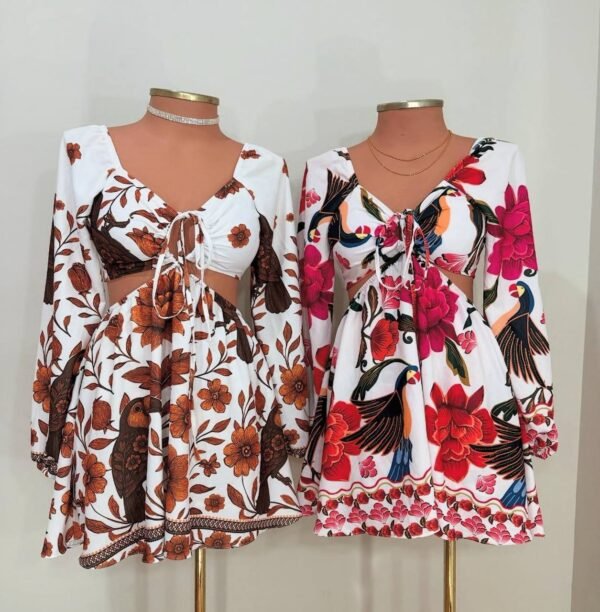 Vestido/macaquinho Estampado Isadora Branco com Pink - Imagem 4