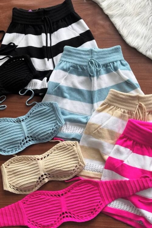 Conjunto De Modal Shorts + Top Preto com Branco