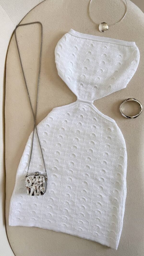 Vestido Em Tricot Crochê Abertura Na Cintura Branco