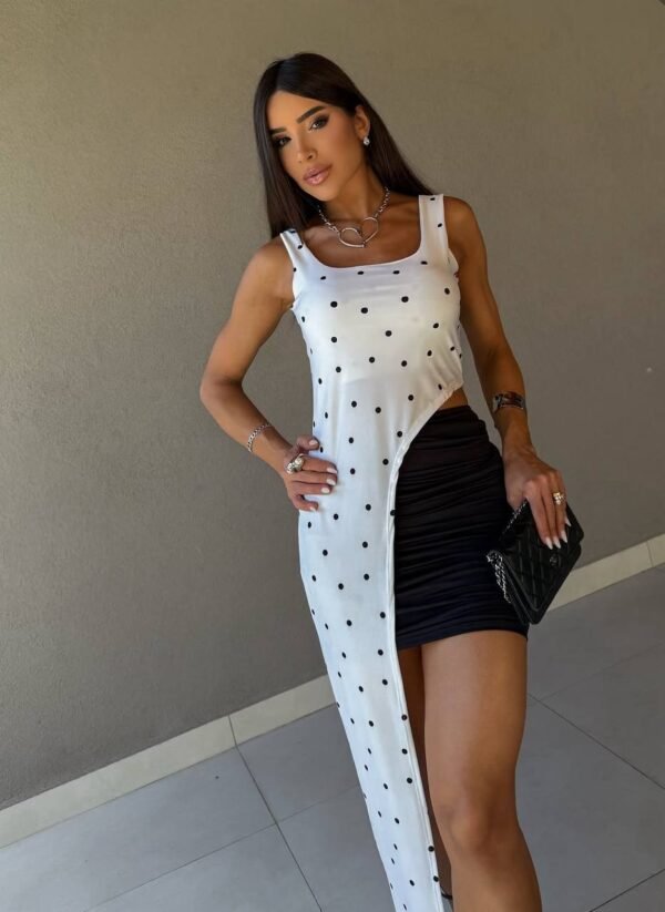 Blusa Túnica Alongada Poá Branca - Imagem 4