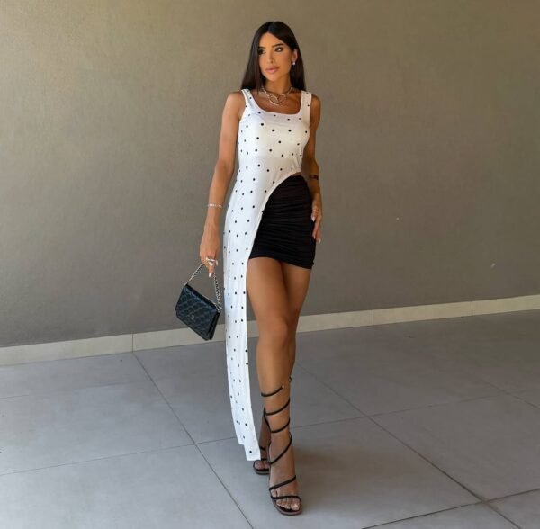 Blusa Túnica Alongada Poá Branca