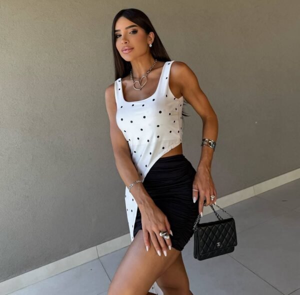 Blusa Túnica Alongada Poá Branca - Imagem 3