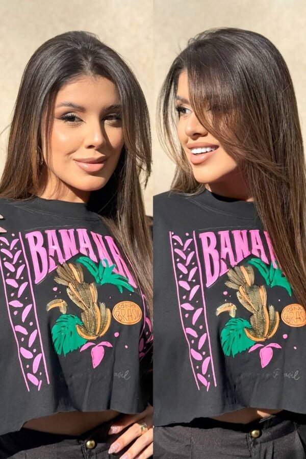 T-shirt Cropped Tropical Preto - Imagem 4