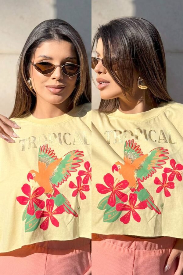 T-shirt Cropped Tropical Amarelo - Imagem 4