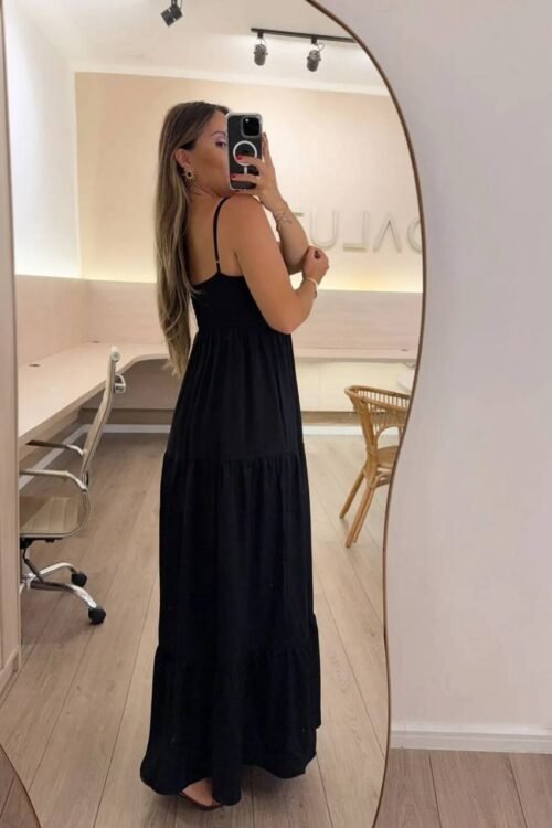 Vestido Longo Pompom Viscosarja Preto