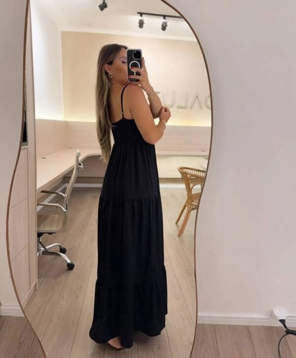 Vestido Longo Pompom Viscosarja Preto - Imagem 2