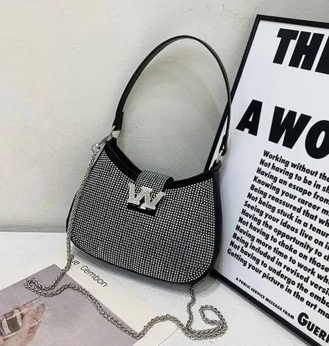 Bolsa Meia Lua Inspired Strass Prata