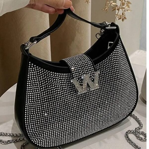 Bolsa Meia Lua Inspired Strass Prata