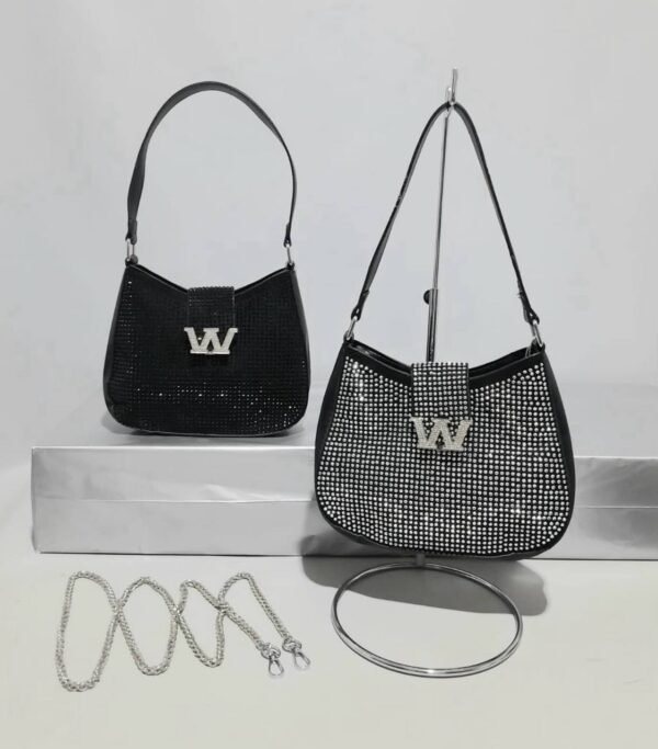 Bolsa Meia Lua Inspired Strass Preta - Imagem 2