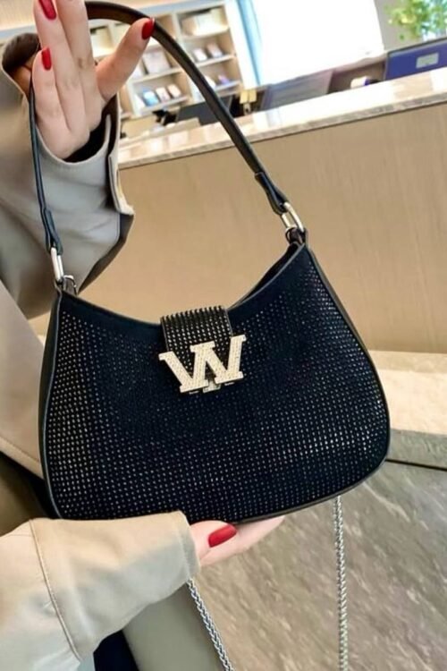 Bolsa Meia Lua Inspired Strass Preta