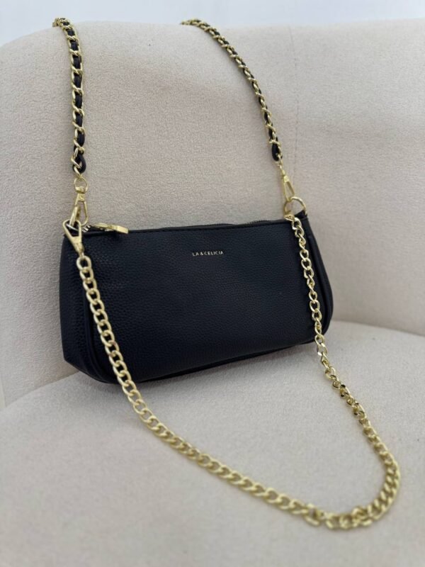 Bolsa 2 Alças Preta Com Dourado
