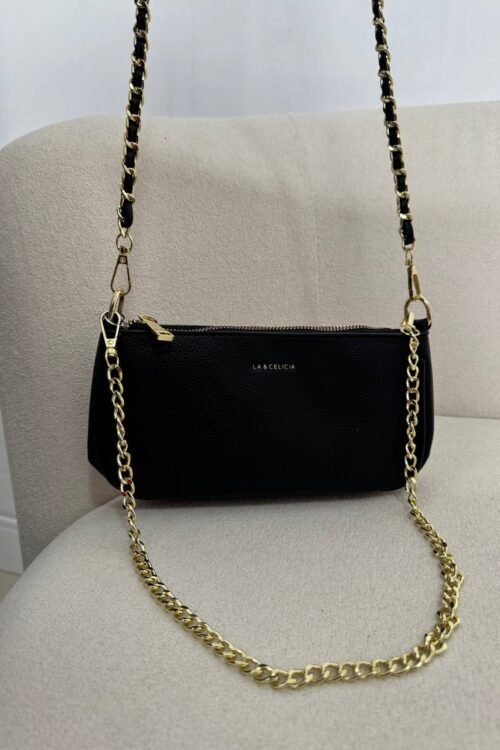 Bolsa 2 Alças Preta Com Dourado