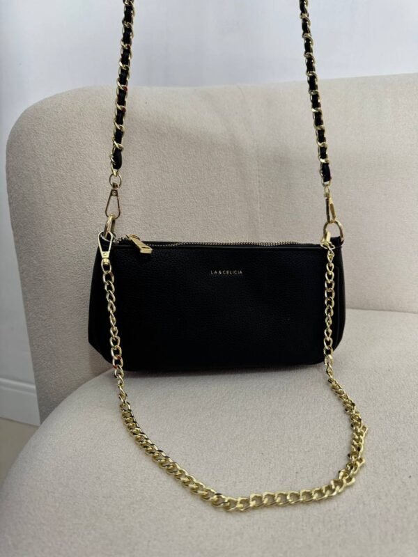 Bolsa 2 Alças Preta Com Dourado - Imagem 2