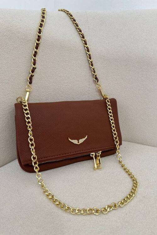 Bolsa 2 Alças Asas Dourado Marrom
