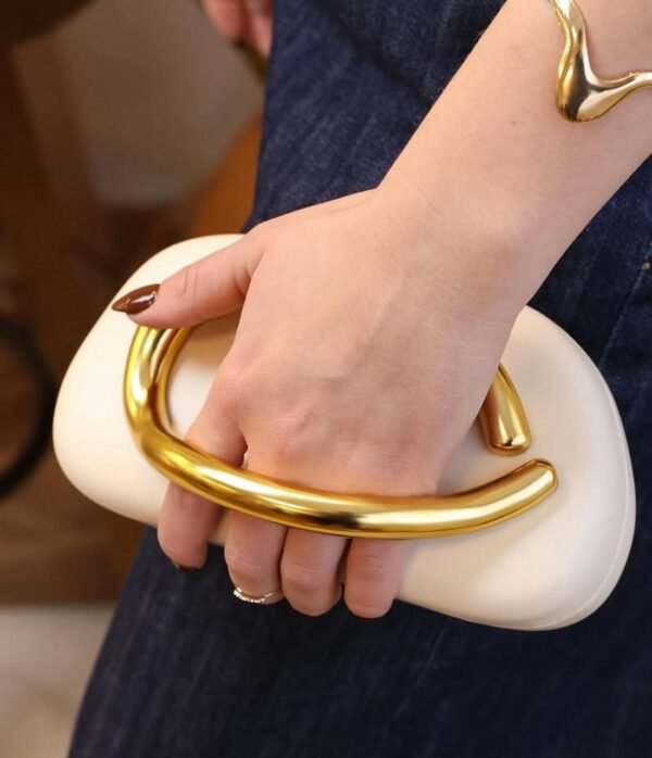 Bolsa Clutch Luxo Com Dourado Off/Branca