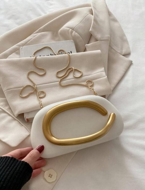 Bolsa Clutch Luxo Com Dourado Off/Branca - Imagem 5