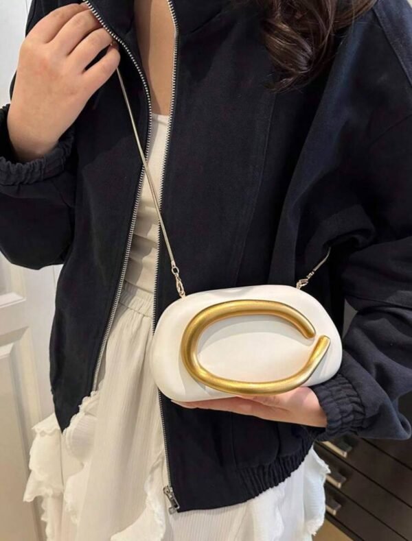 Bolsa Clutch Luxo Com Dourado Off/Branca - Imagem 6