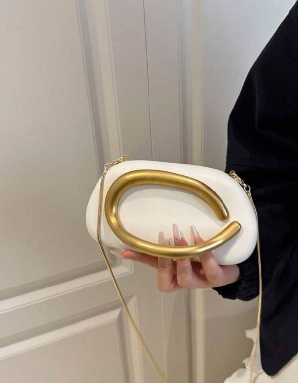 Bolsa Clutch Luxo Com Dourado Off/Branca - Imagem 7