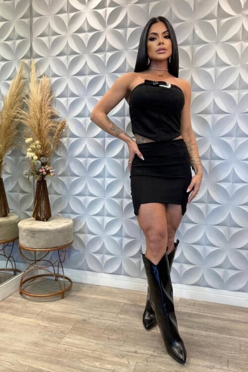 Conjunto Suede Com Fivela Preto