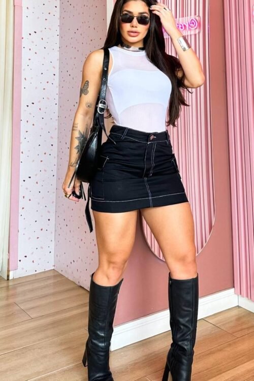 Body Cavado Tule Com Top Branco