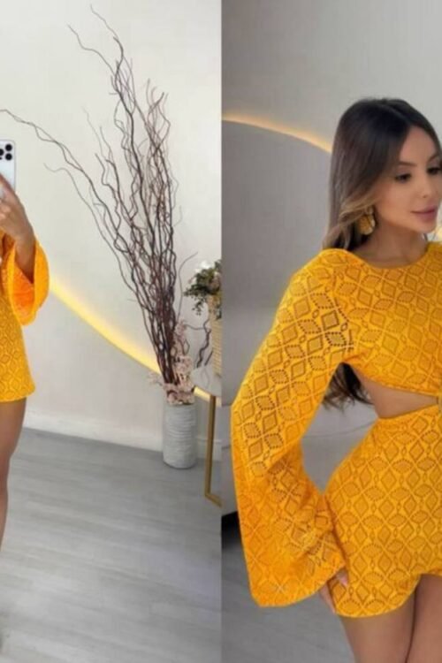 Vestido/Macaquinho Rendado Com Argola Laranja