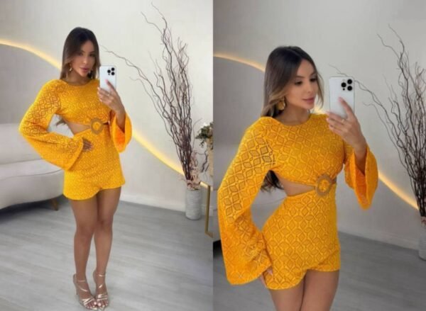 Vestido/Macaquinho Rendado Com Argola Laranja - Imagem 2