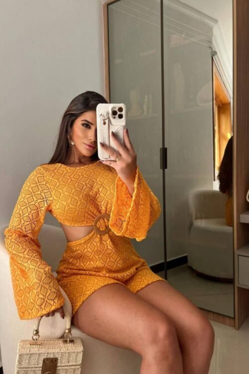 Vestido/Macaquinho Rendado Com Argola Laranja