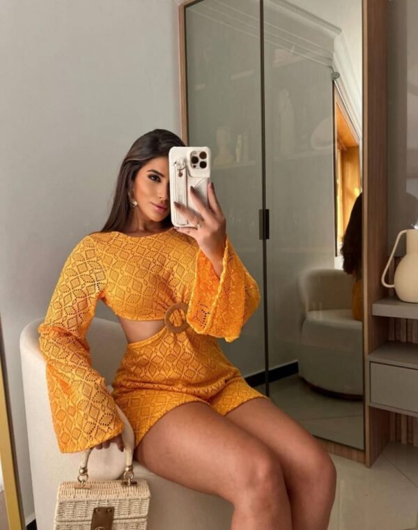 Vestido/Macaquinho Rendado Com Argola Laranja