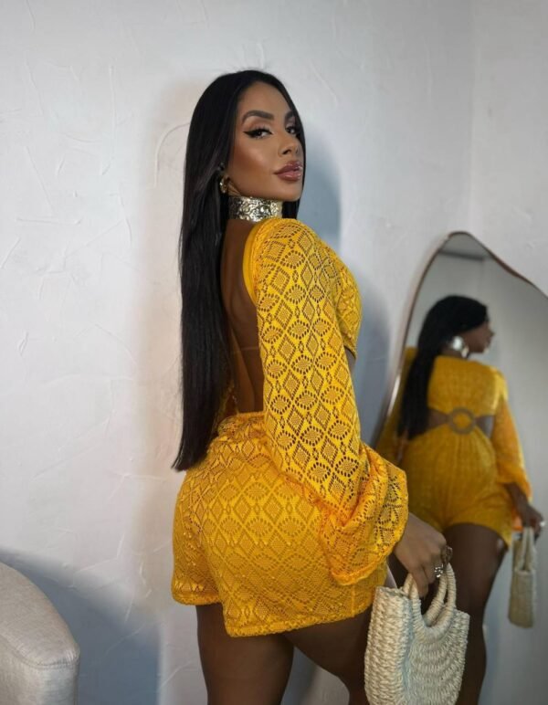 Vestido/Macaquinho Rendado Com Argola Laranja - Imagem 3