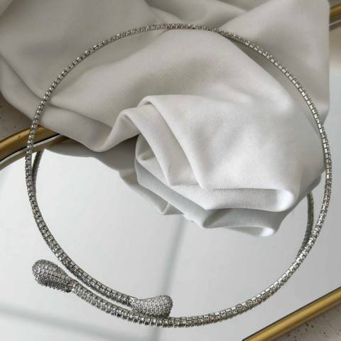 Colar Choker Cravejado Prata
