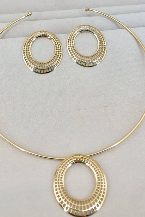 Kit De Colar Choker + Brinco Organico Furos Dourado