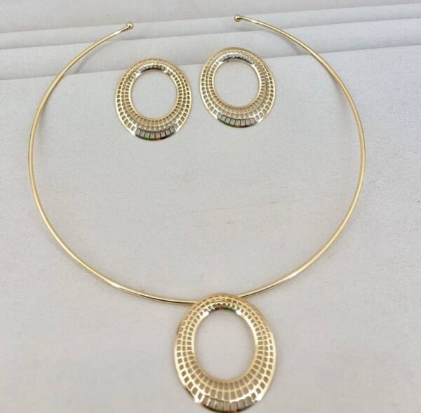 Kit De Colar Choker + Brinco Organico Furos Dourado