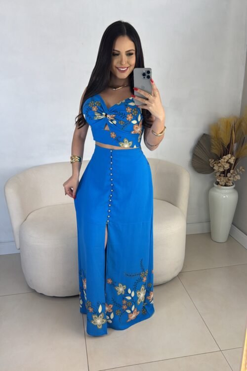 Conjunto Botões Azul Estampado